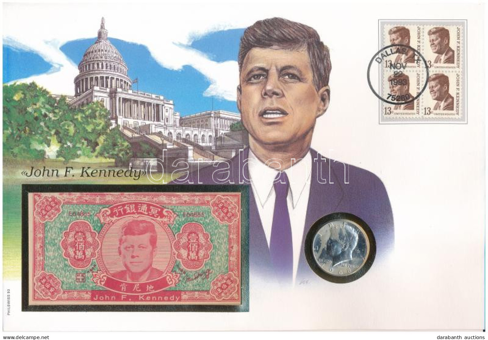 Amerikai Egyesült Államok "John F. Kennedy" érmés és Bankjegyes Felbélyegzett Boríték, Bélyegzéssel, Német Leírással, Be - Sin Clasificación