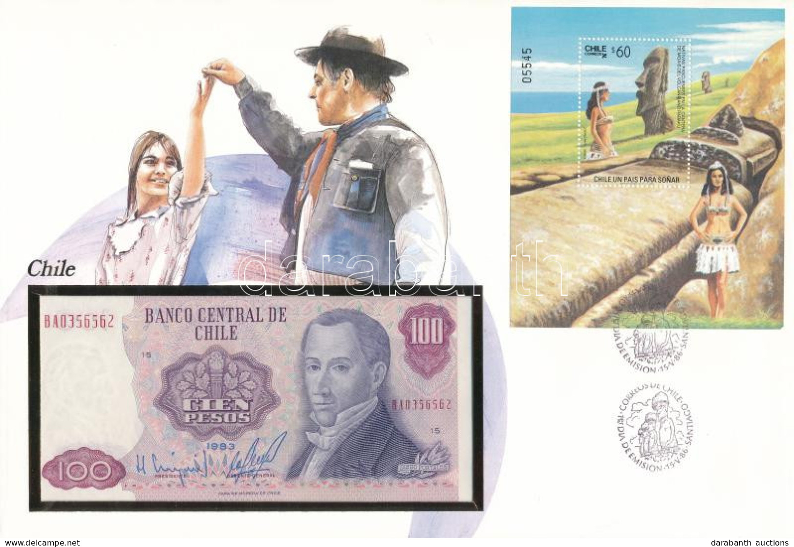 Chile 1983. 100P Felbélyegzett Borítékban, Bélyegzéssel T:UNC Chile 1983. 100 Pesos In Envelope With Stamp And Cancellat - Non Classés