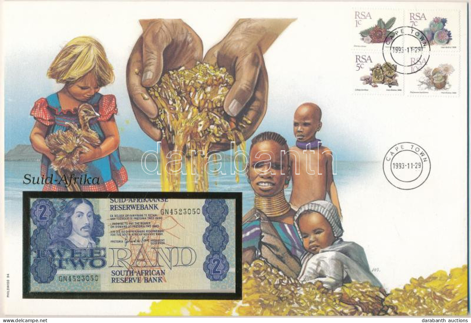 Dél-Afrika DN (1990) 2R Felbélyegzett Borítékban, Bélyegzéssel T:UNC  South-Afrika ND (1990) 2 Rand In Envelope With Sta - Ohne Zuordnung