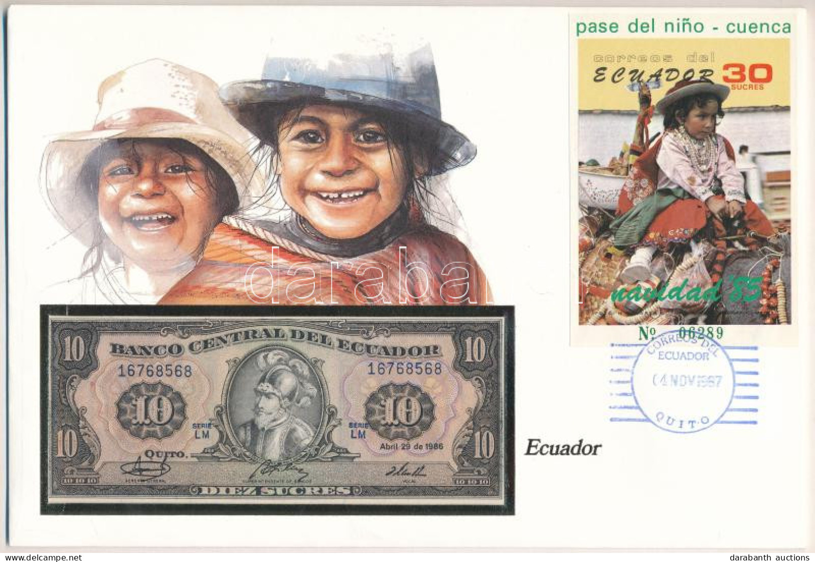 Ecuador 1986. 10S Felbélyegzett Borítékban, Bélyegzéssel T:UNC Ecuador 1986. 10 Sucres In Envelope With Stamp And Cancel - Ohne Zuordnung