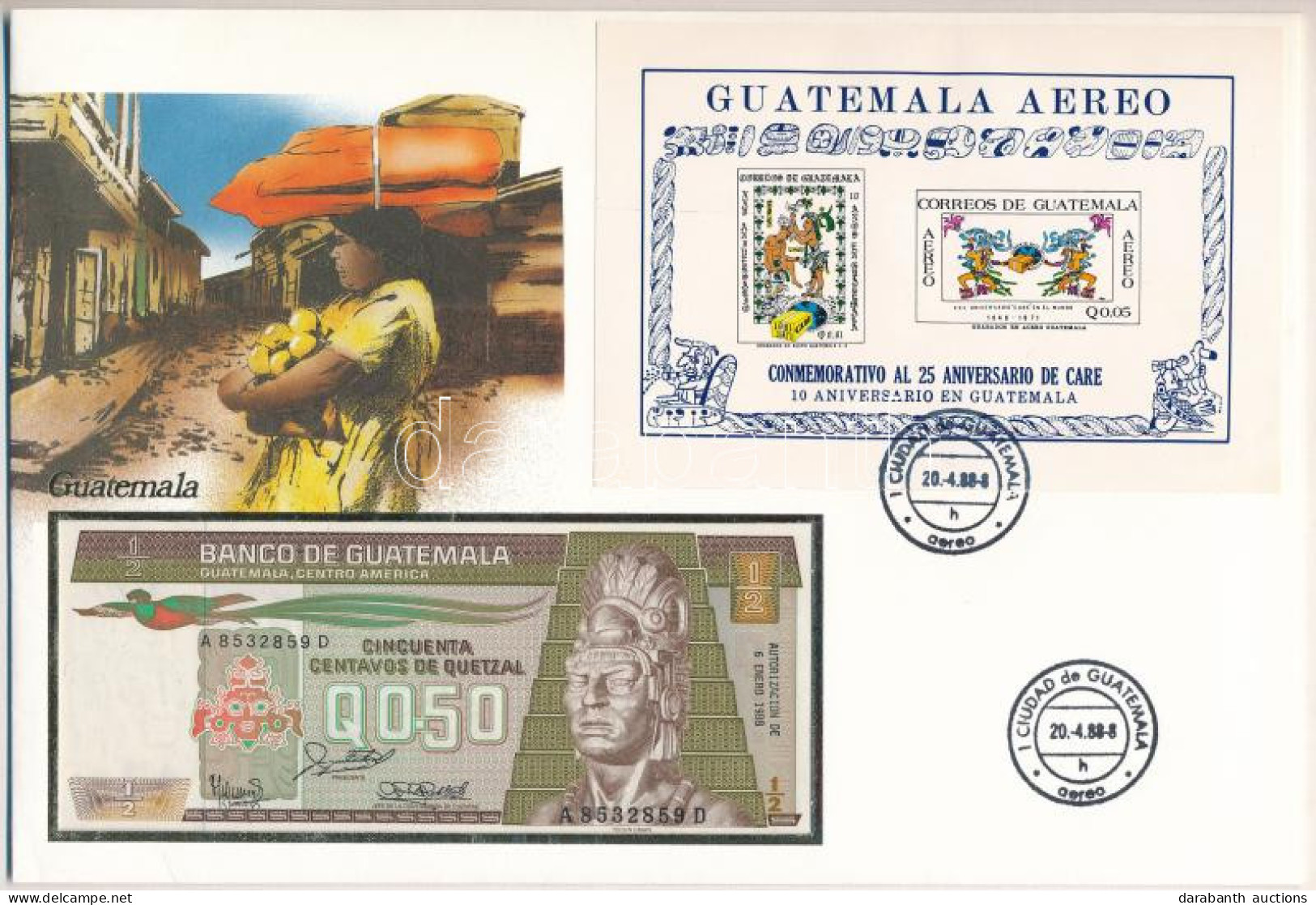 Guatemala 1988. 50c Felbélyegzett Borítékban, Bélyegzéssel T:UNC Guatemala 1988. 50 Centavos In Envelope With Stamp And  - Unclassified