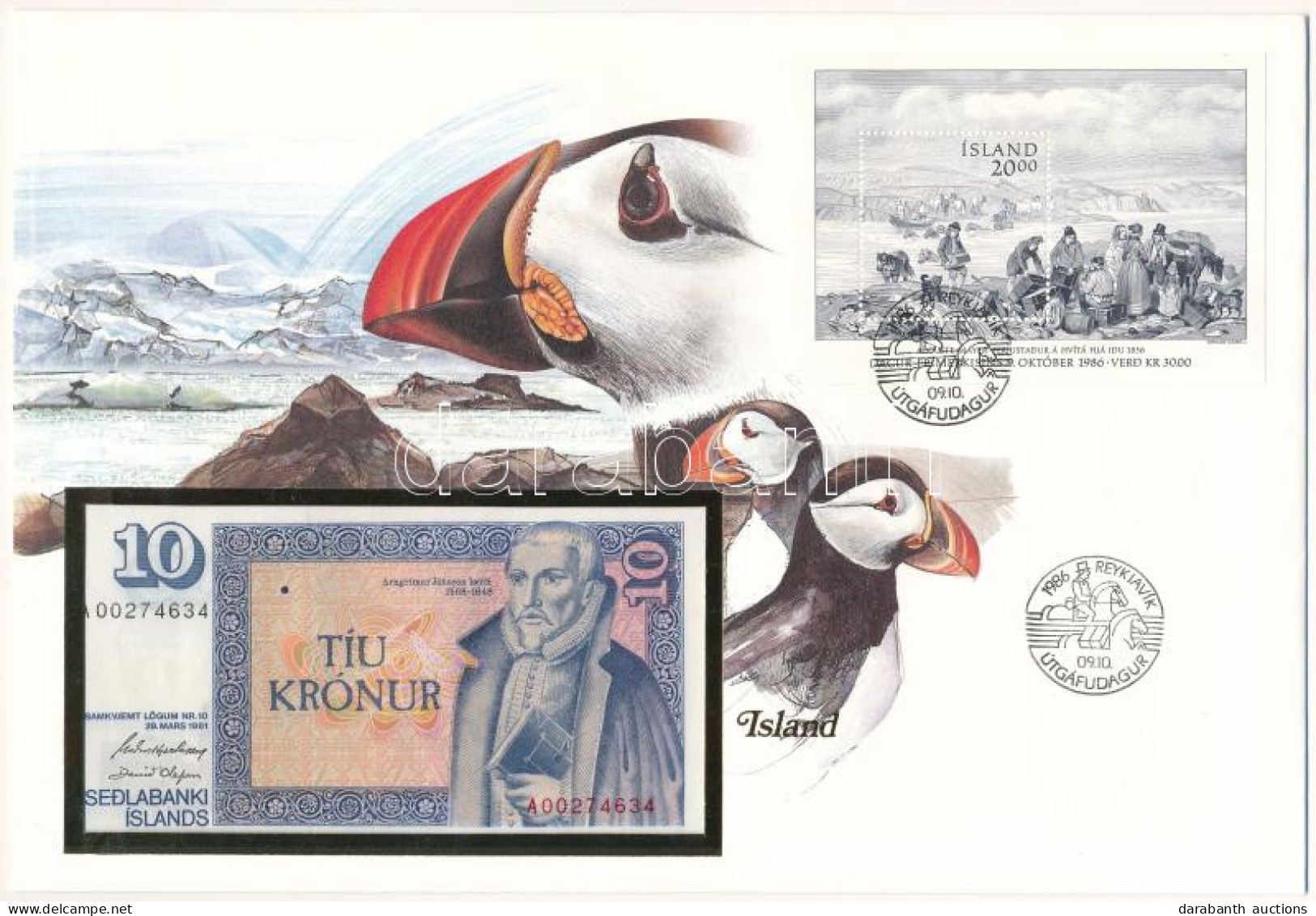 Izland 1961. 10K Borítékban Bélyeggel, Bélyegzéssel T:UNC Iceland 1961. 10 Kronur In Envelope With Stamp And Cancellatio - Unclassified