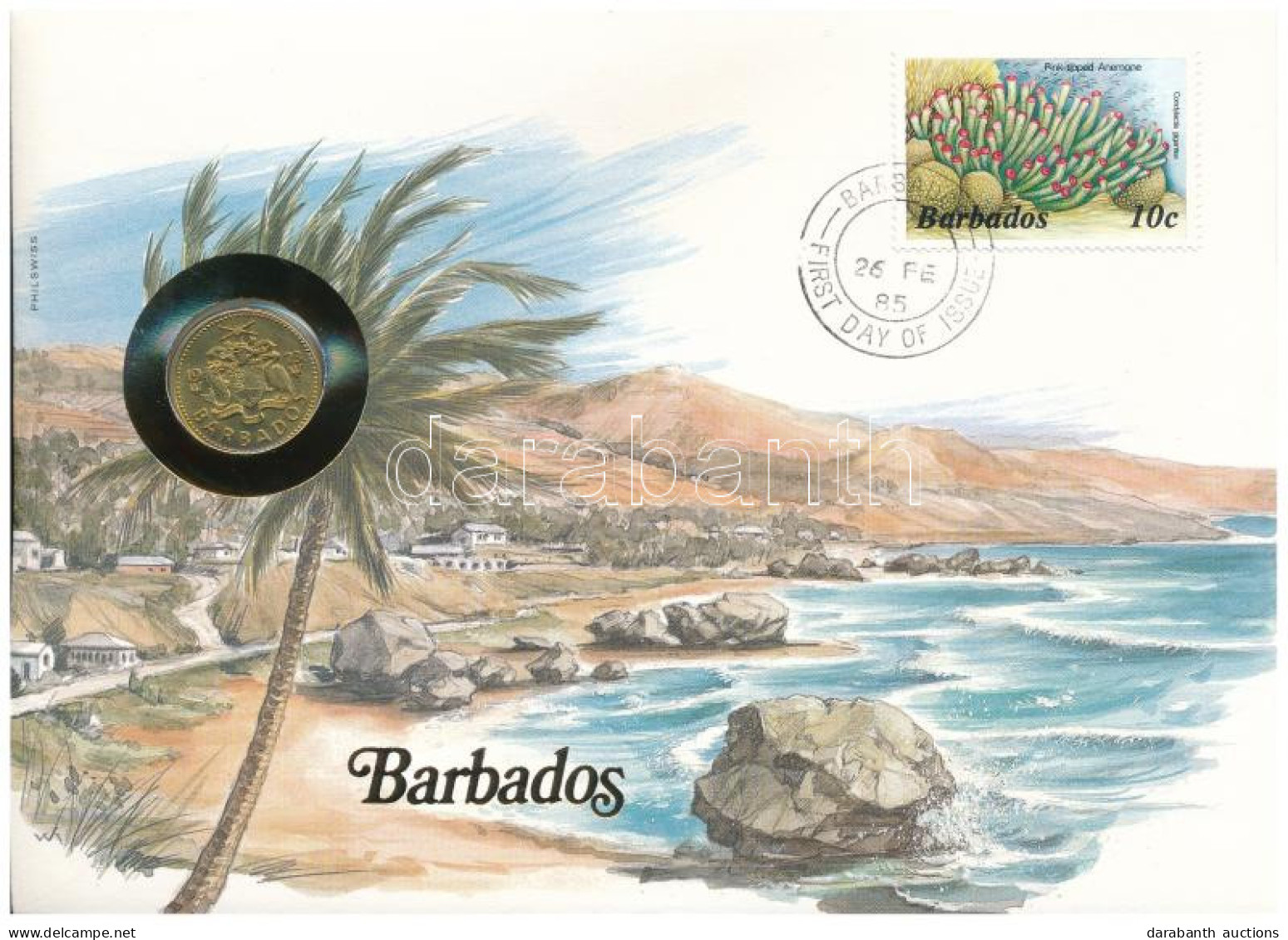 Barbados 1982. 5c Felbélyegzett Borítékban, Bélyegzéssel, Német Nyelvű Leírással T:UNC Barbados 1982. 5 Cents In Envelop - Ohne Zuordnung