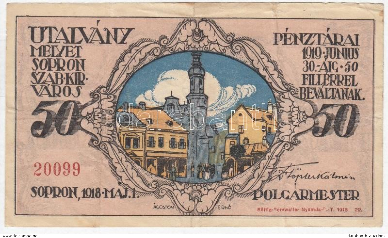 Sopron 1919. 50f Városi Szükségpénz T:III - Sin Clasificación