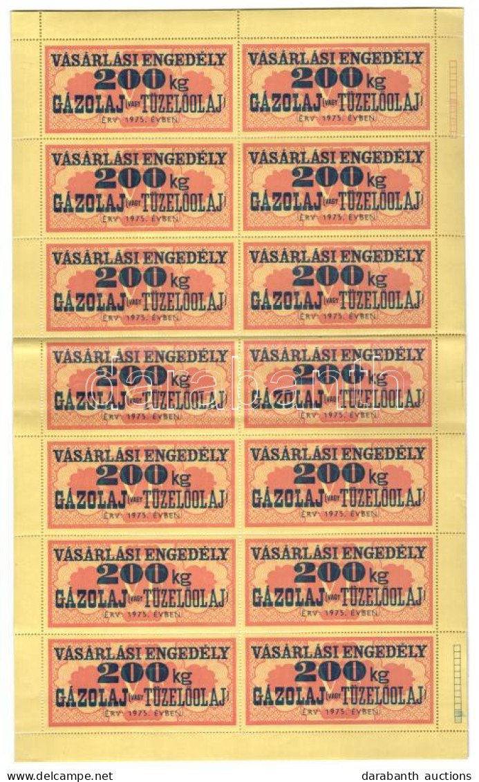 1975. "Vásárlási Engedély - 200kg Gázolaj Vagy Tüzelőolaj" (14x) Bélyeg, Teljes ív T:III - Unclassified