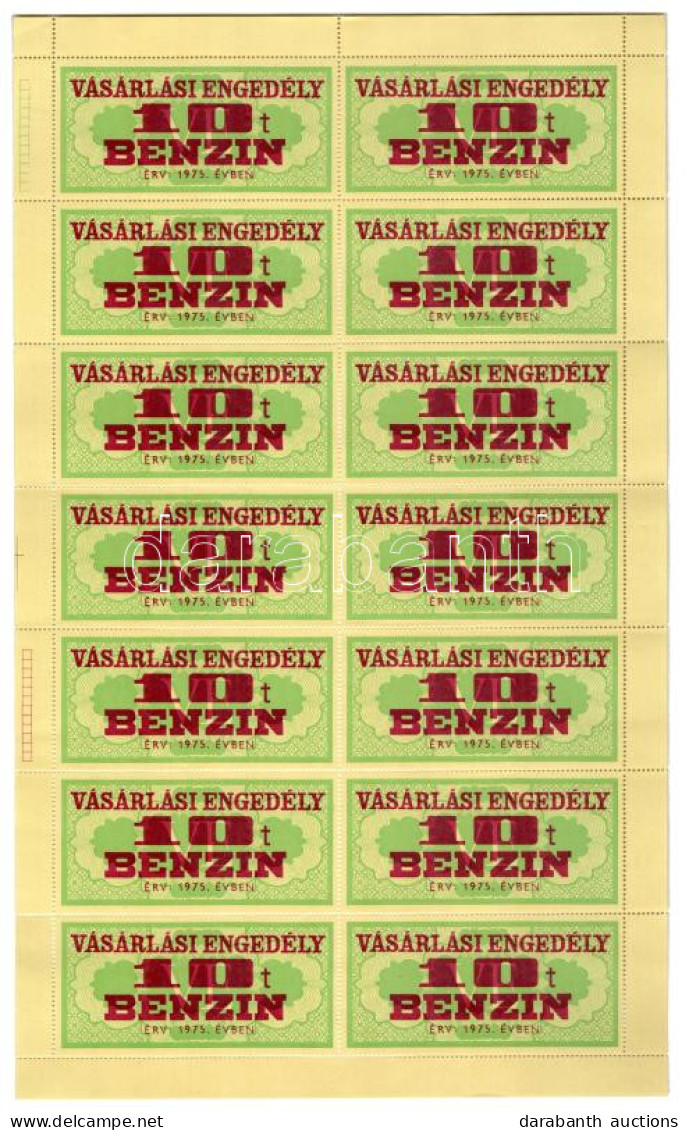 1975. "Vásárlási Engedély - 1T Benzin" (14x) Bélyeg, Teljes ív T:I- Sarokhajlás - Ohne Zuordnung