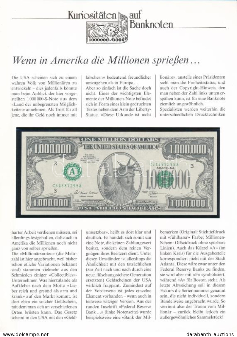 Amerikai Egyesült Államok 2001. 1.000.000$ Német Nyelvű Leírással T:I USA 2001. 1.000.000 Dollar With German Description - Unclassified