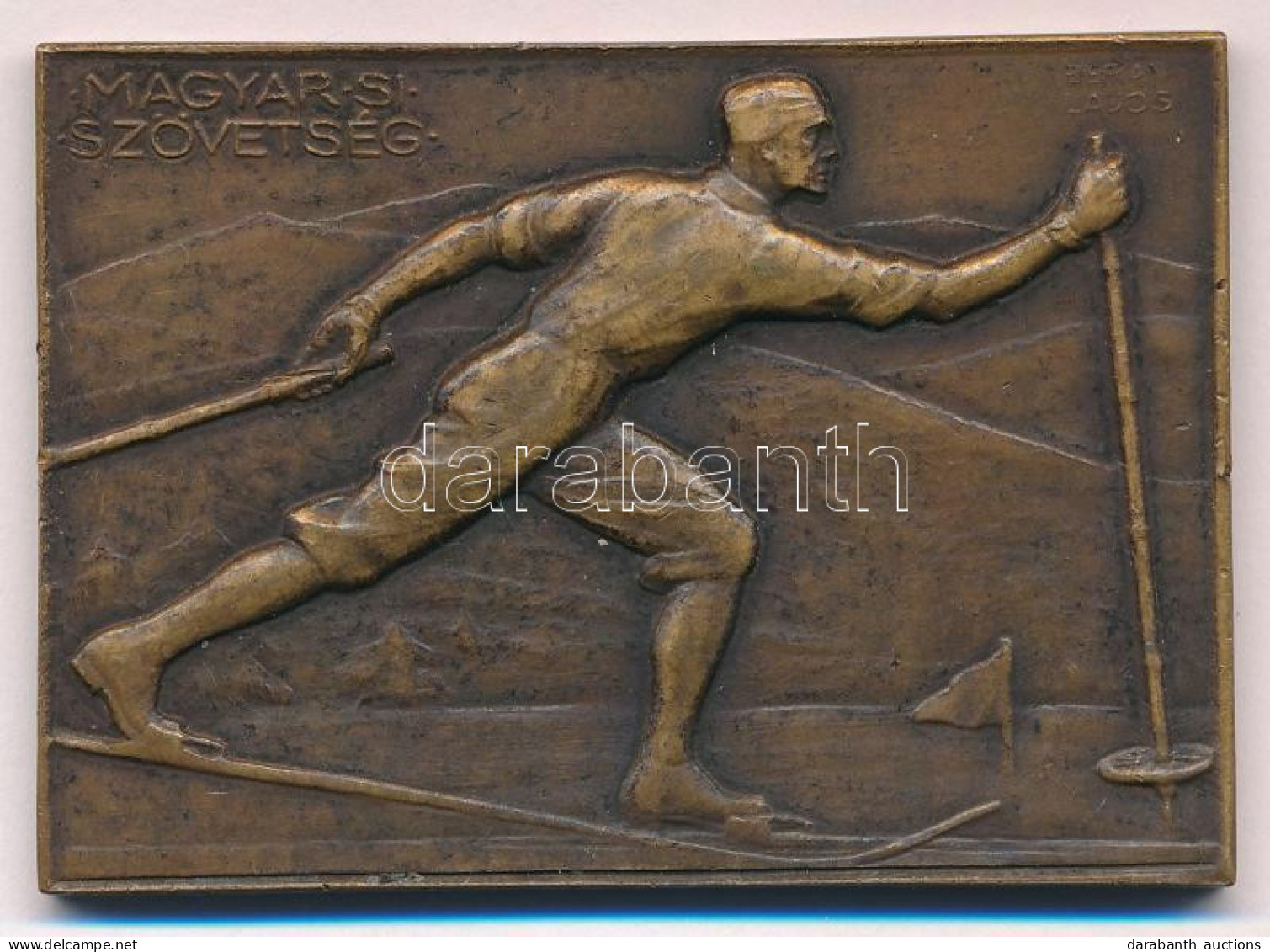 Berán Lajos (1883-1943) 1930. "Magyar Sí Szövetség" Sí Sport Díjplakett "1940. I. 14." Gravírozással (50x70mm) T:XF Kis  - Non Classés