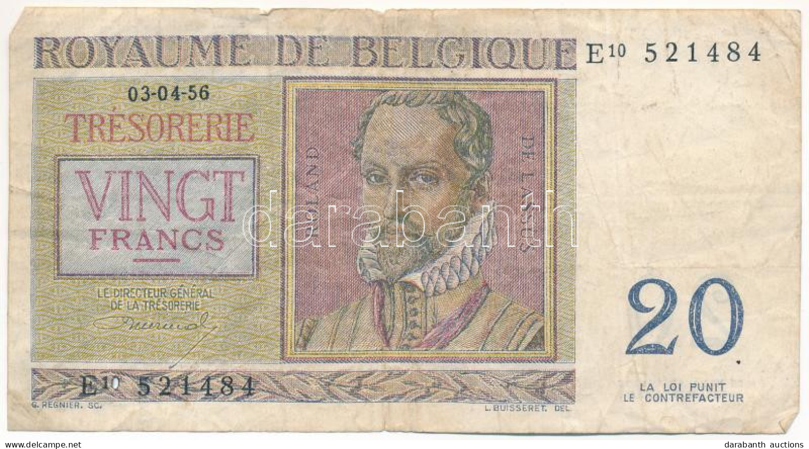 Belgium 1956. 20Fr T:F Belgium 1956. 20 Francs C:F - Sin Clasificación