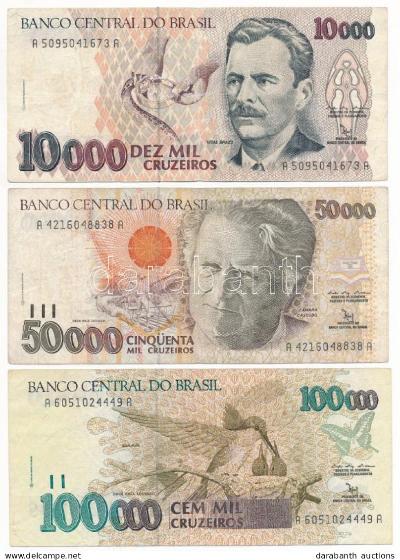 Brazília 1992. 10.000C + 50.000C + 100.000C T:F Brazil 1992. 10.000 Cruzeiros + 50.000 Cruzeiros + 100.000 Cruzeiros C:F - Sin Clasificación