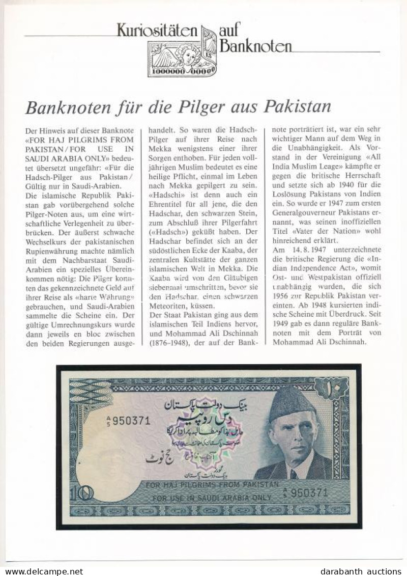 Pakisztán DN (1982) 10R Hadzs-kiadás, Német Nyelvű "Kuriositäten Auf Banknoten" Tájékoztatólappal T:I Pakistan ND (1982) - Unclassified