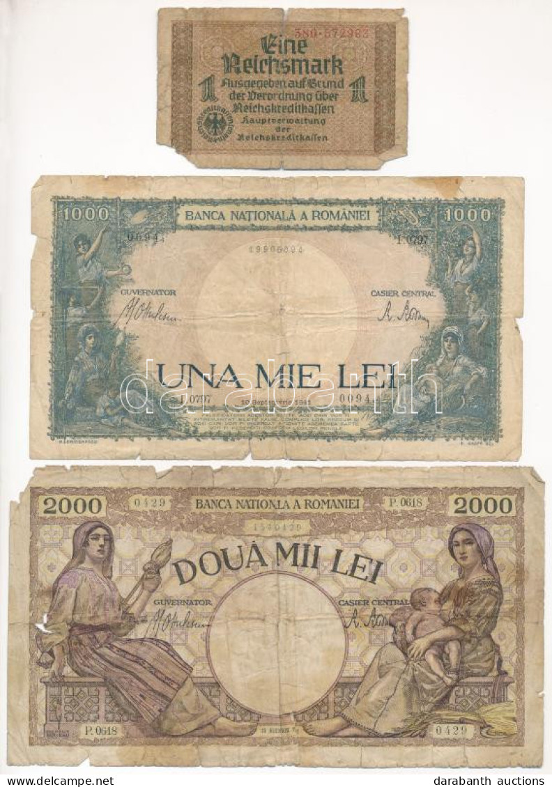 Románia 1941. 1000L + 2000L + Német Harmadik Birodalom 1939-1944. 1M T:VG,G Romania 1941. 1000 Lei + 2000 Lei + German T - Unclassified