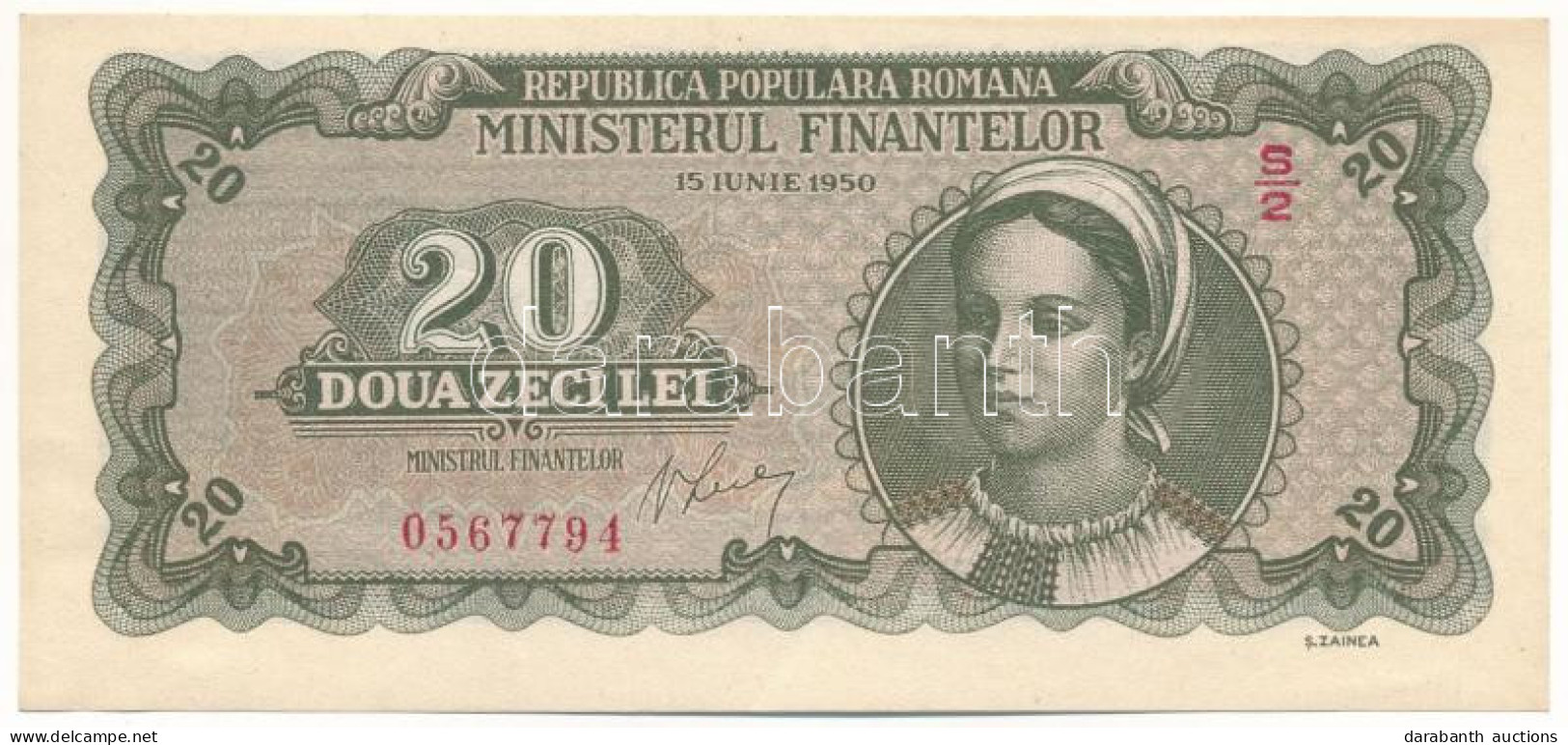 Románia 1950. 20L "S/2 0567794" T:XF  Romania 1950. 20 Lei "S/2 0567794" C:XF  Krause P#84 - Unclassified