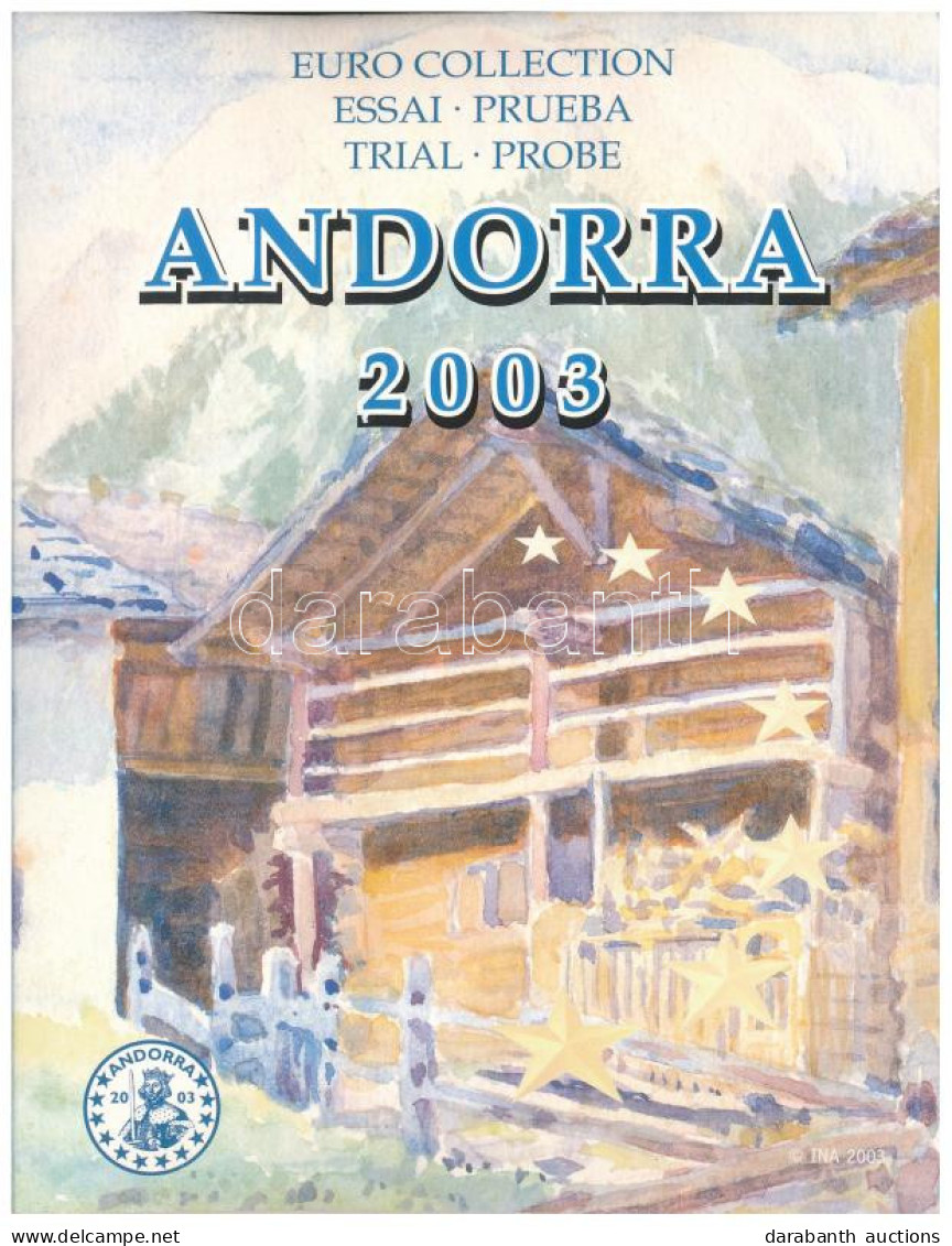 Andorra 2003. 1c-2E (8xklf) Próbaveret Forgalmi Sor Karton Dísztokban T:UNC Andorra 2003. 1 Cent - 2 Euro (8xdiff) Trial - Unclassified