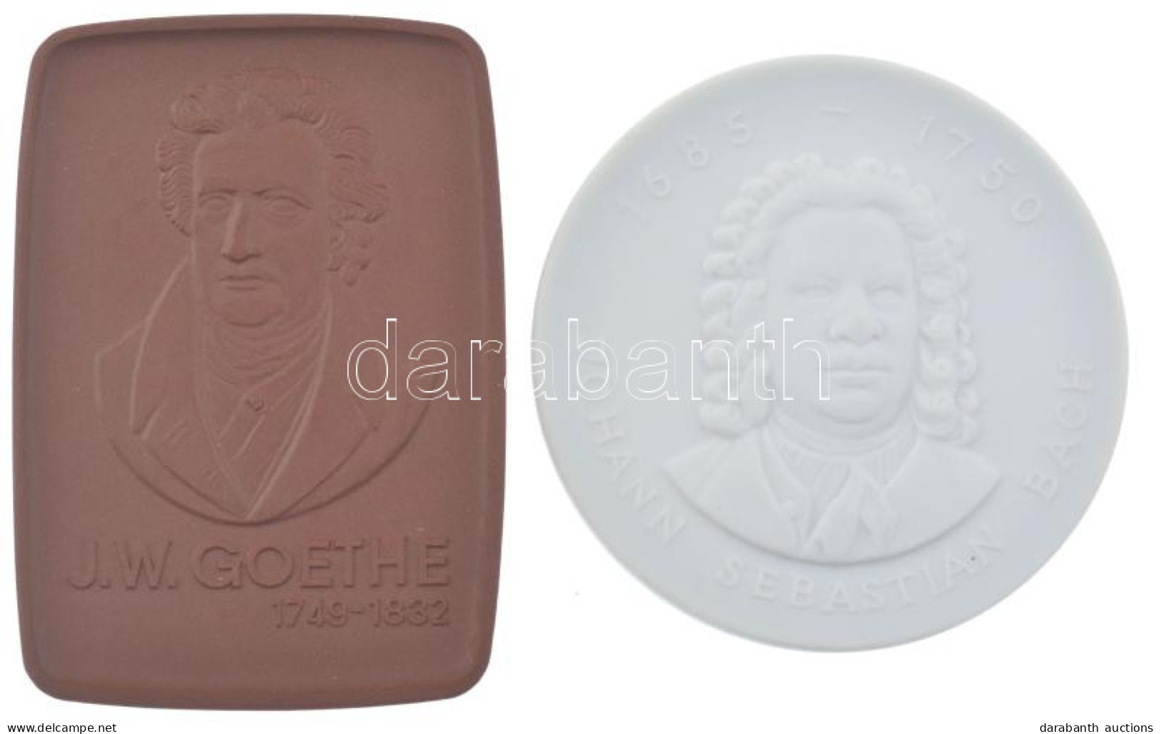 Német Demokratikus Köztársaság DN "Johann Sebastian Bach" Jelzett Meisseni Porcelán érem (51mm) + DN "J.W. Goethe" Jelze - Non Classificati