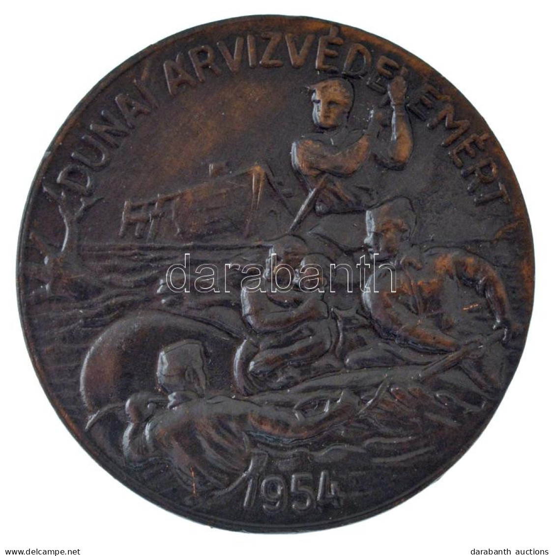 1954. "Dunai árvízvédelemért" Bronz Jelvény (37mm) T:AU - Ohne Zuordnung