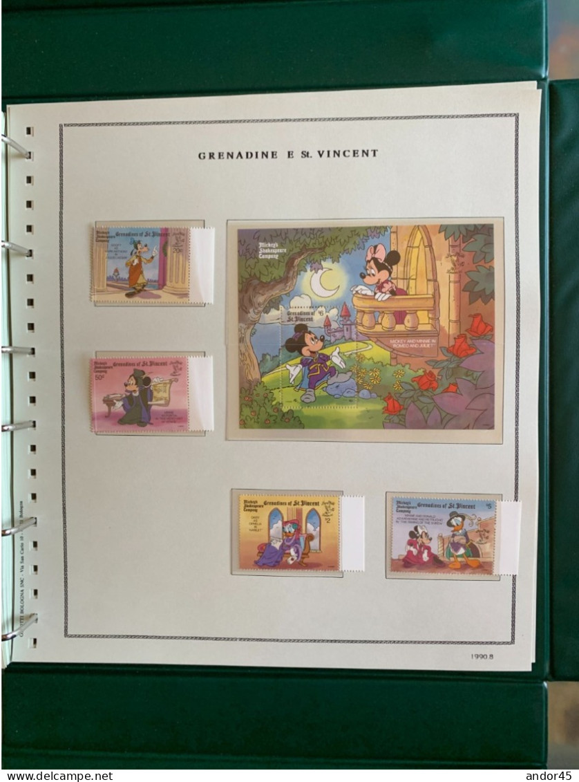 1990 ANNATA COMPLETA COLLEZIONE WALT DISNEY DA TUTTE LE PARTI DEL MONDO  MONTATA SU ALBUM CONTENENTE   FRANCOBOLLI SINGO