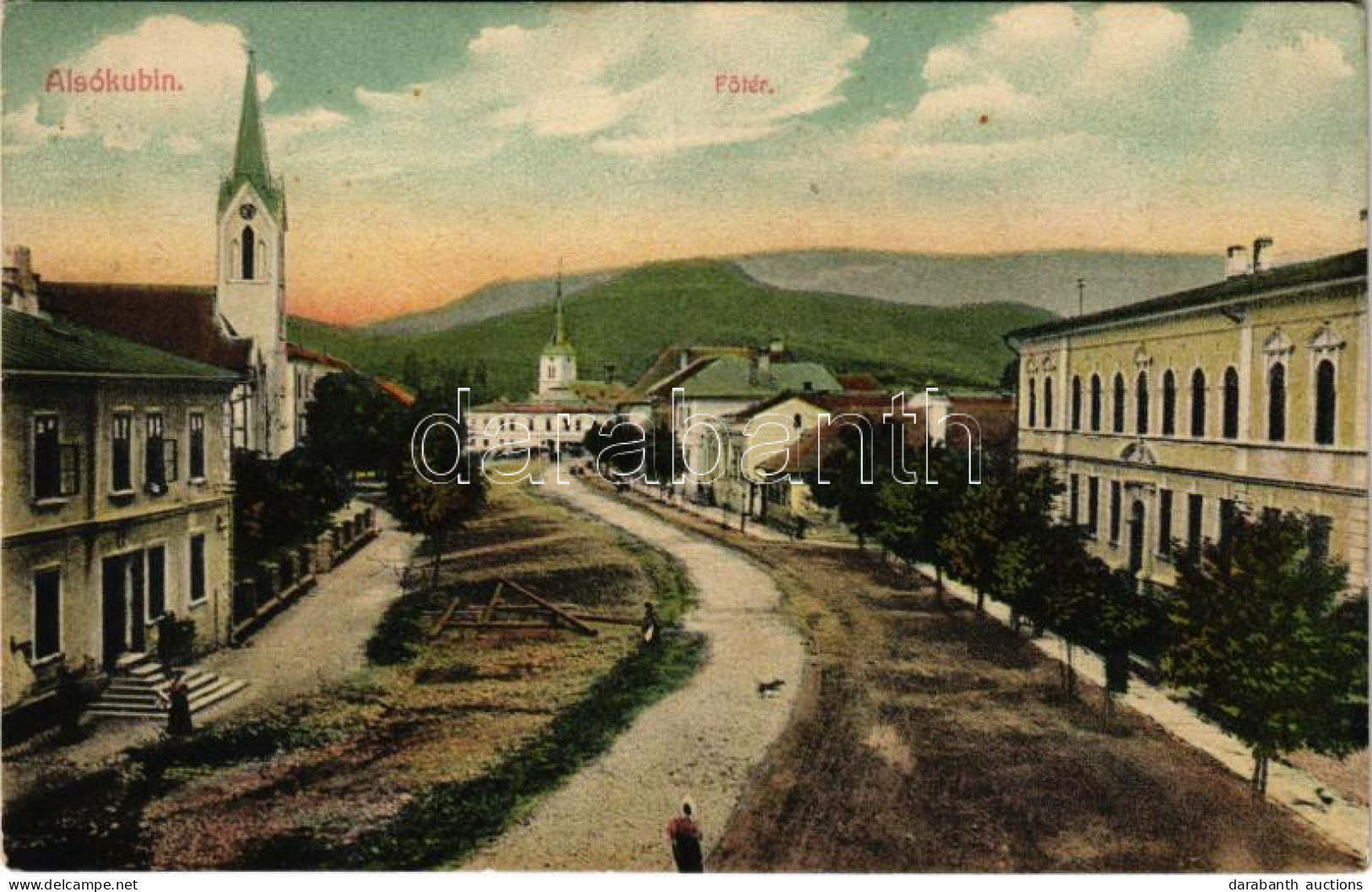 T2/T3 1909 Alsókubin, Dolny Kubín (Árva, Orava); Fő Tér, Templom / Main Square, Church (EK) - Ohne Zuordnung