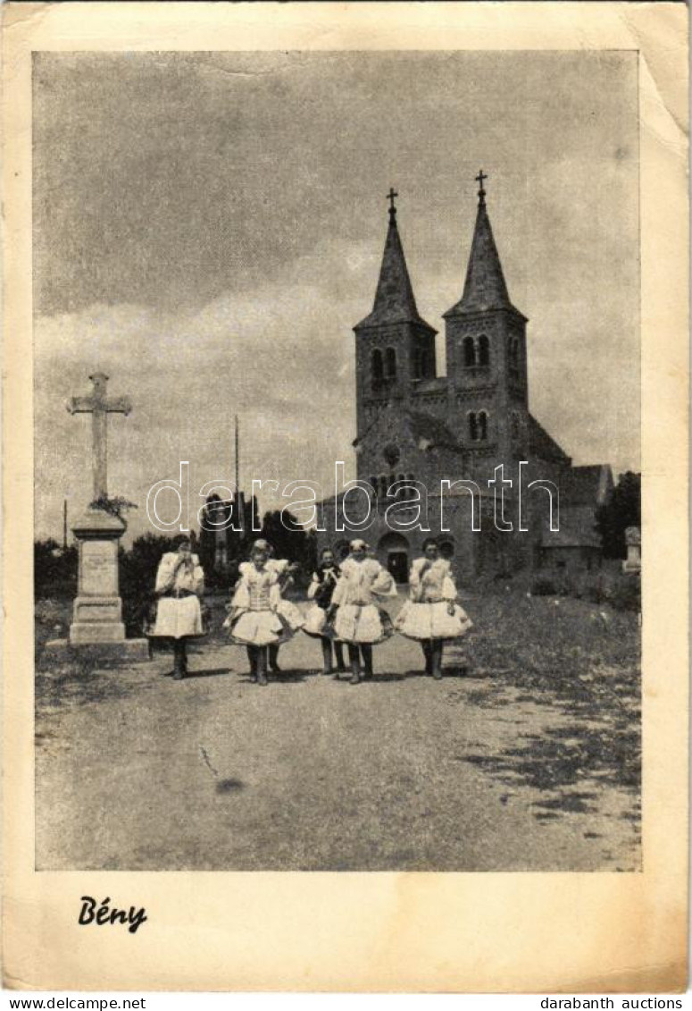 ** T3 Bény, Bína; Római Katolikus Templom, Országzászló / Church, Hungarian Flag (EB) - Ohne Zuordnung