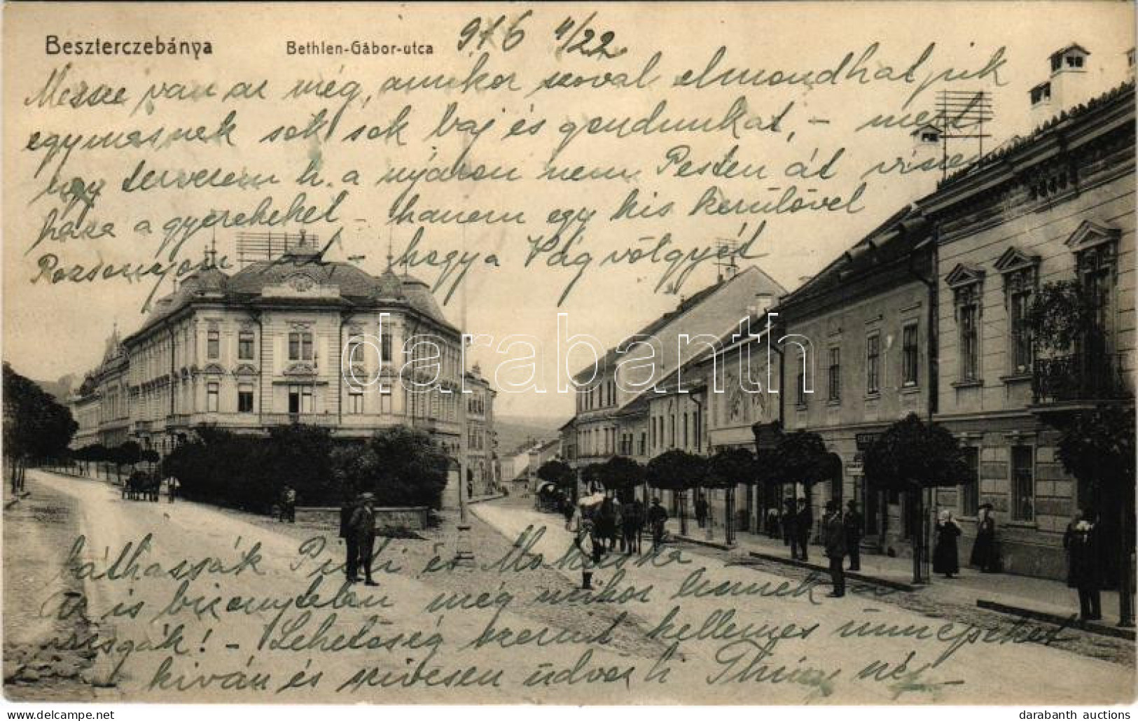 T2 1916 Besztercebánya, Banská Bystrica; Bethlen Gábor Utca, Kemény Dávid üzlete, Hungária Szálloda és Kávéház. Machhold - Non Classés