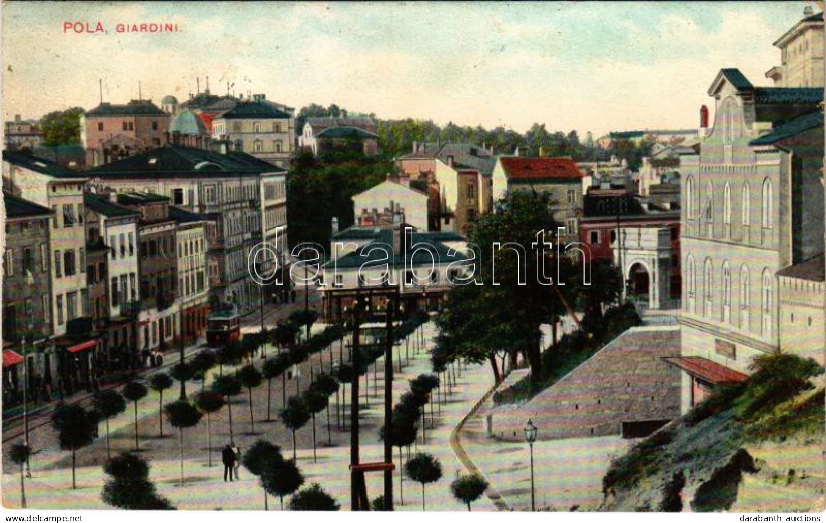 T2/T3 1909 Pola, Pula; Giardini / Square, Tram. G. Fano, POla, 1908/9. No. 7. (Rb) - Non Classés