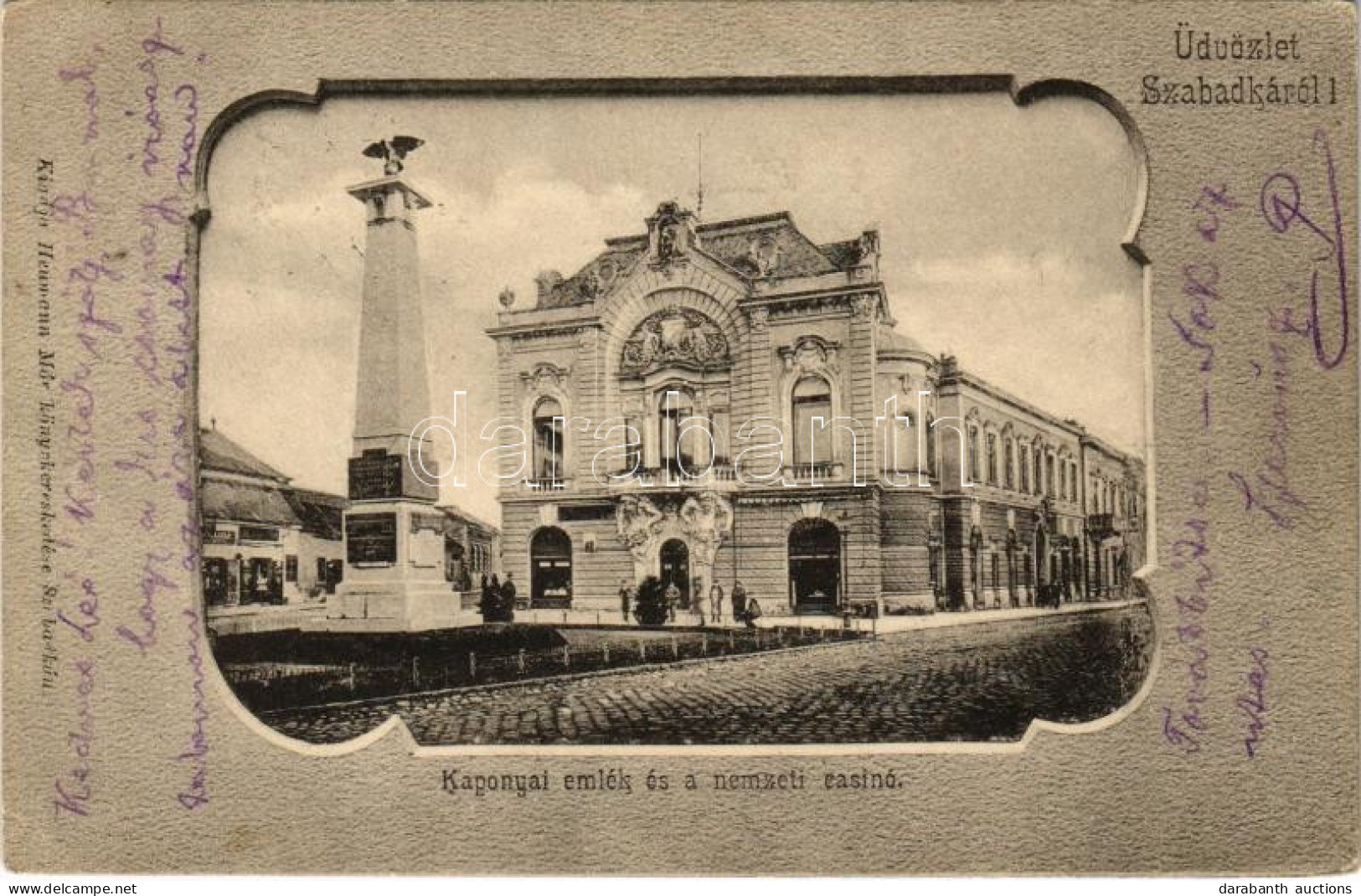 T2/T3 1901 Szabadka, Subotica; Honvéd Emlékmű (Kaponyai Csata Emlékműve), Nemzeti Kaszinó. Heumann Mór Kiadása / Hungari - Non Classés