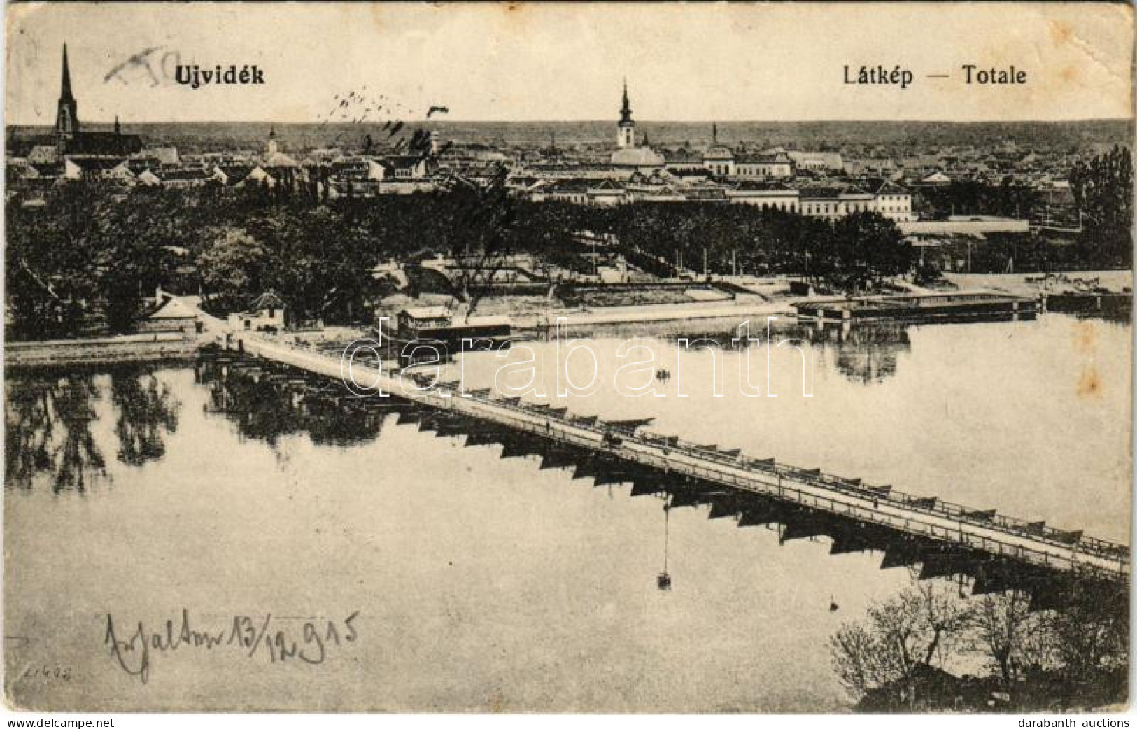 T2/T3 1915 Újvidék, Novi Sad; Látkép, Pontonhíd. Klein Mariska Kiadása / General View, Pontoon Bridge (EK) - Ohne Zuordnung