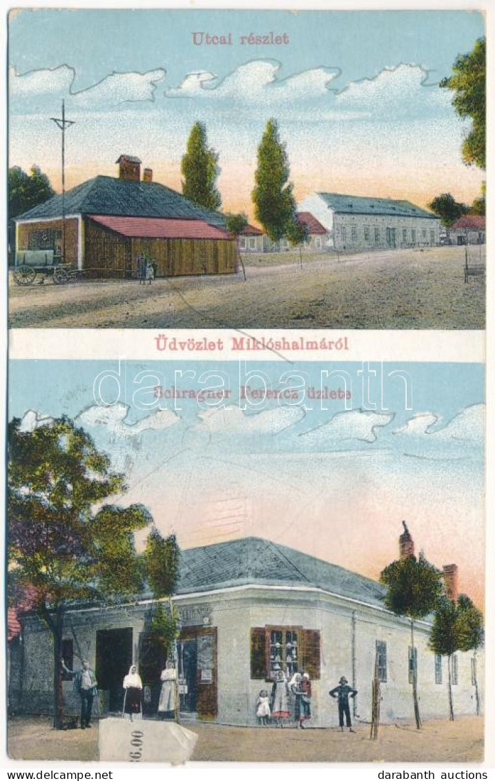 T2/T3 1921 Miklóshalma, Miklósfalu, Nickelsdorf; Utcai Részlet, Schragner Ferenc üzlete és Saját Kiadása / Street View,  - Non Classificati