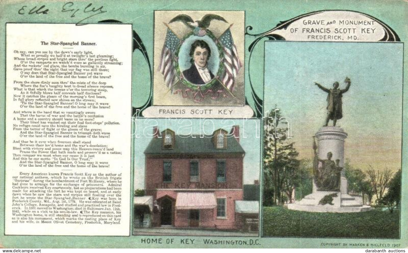 T2/T3 1911 Washington, Home, Grave And Monument Of Francis Scott Key. Art Nouveau (EK) - Sin Clasificación