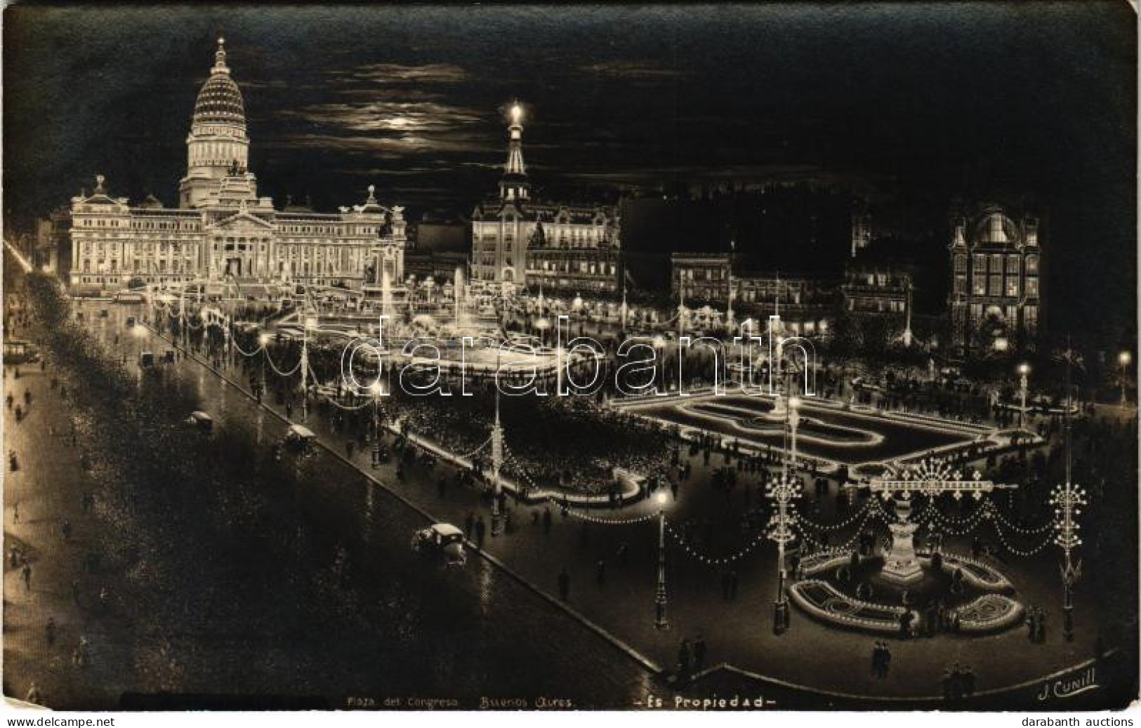 T3 1922 Buenos Aires, Plaza Del Congreso 6 Square At Night (worn Corner) - Sin Clasificación