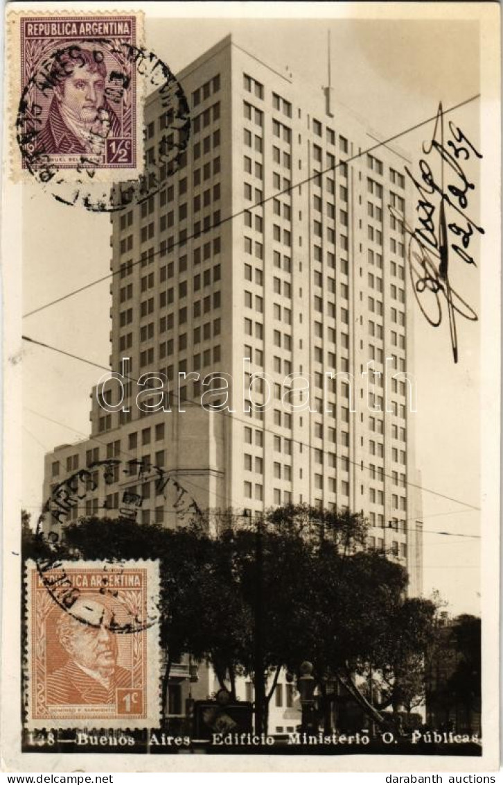 T4 1939 Buenos Aires, Edificio Ministerio O. Publicas / Public Ministry Building. TCV Card (cut) - Unclassified