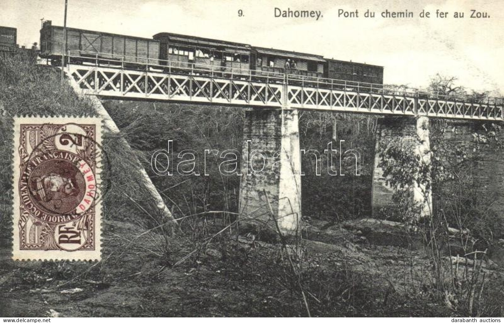 * T1/T2 Dahomey, Pont Du Chemin De Fer Au Zou / Railway Bridge With Train Over The Zou River - Sin Clasificación