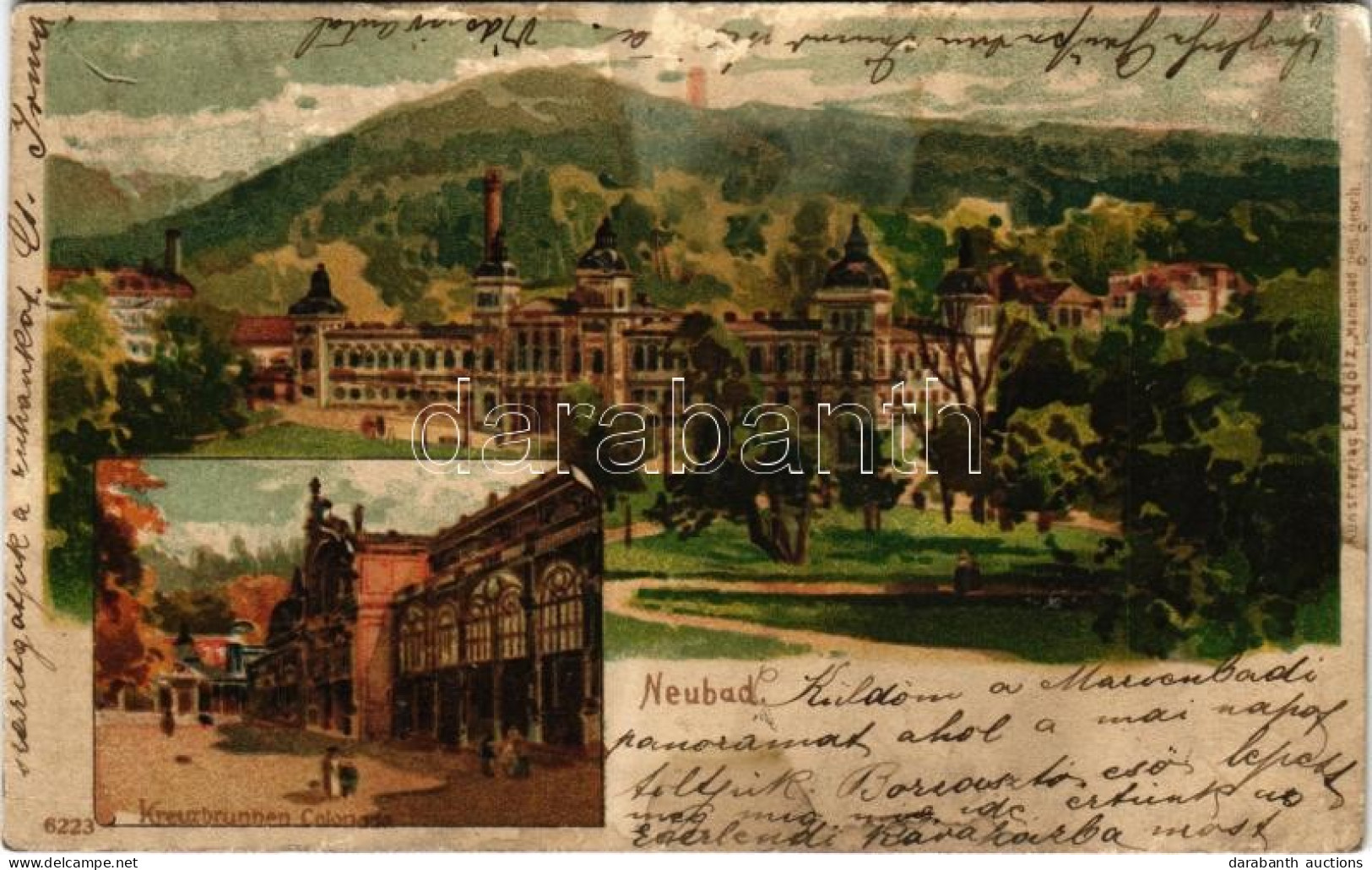 T3 1899 Mariánské Lázne, Marienbad; Neubad, Kreuzbrunnen Colonade / Spa, Baths. Kunstverlag E. A. Götz 6223. Litho (wet  - Sin Clasificación