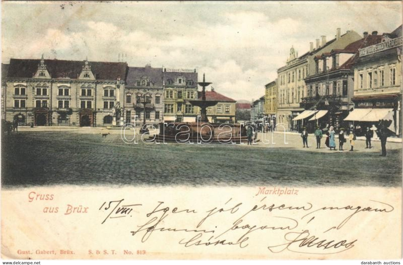 T2/T3 1900 Most, Brüx; Marktplatz / Marketplace, Shops, Town Hall, Hotel (EK) - Unclassified