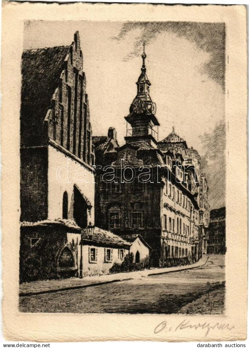 * T2/T3 Praha, Prag; Staronová Synagoga A Zídovská Radnice Puvodní Lept. / Old Synagogue With New Jewish Town Hall. Etch - Sin Clasificación