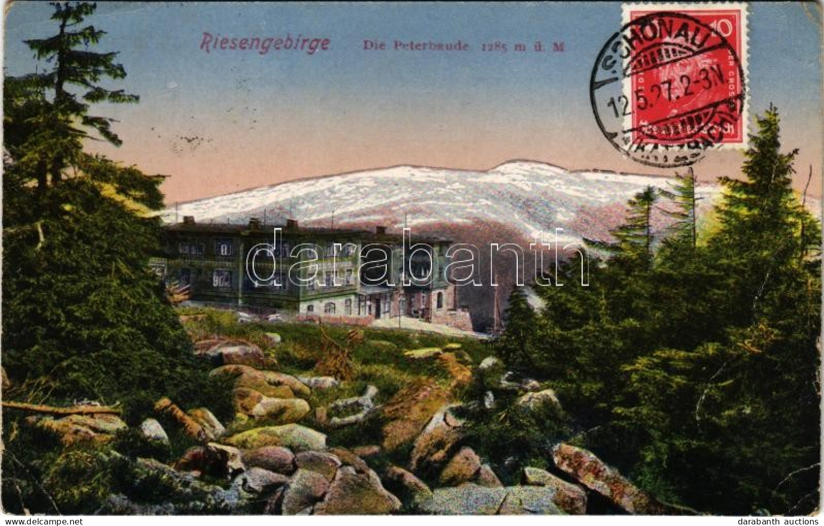 T3 1927 Spindleruv Mlyn, Spindelmühle, Spindlermühle; Riesengebirge, Die Peterbaude / Petrova Bouda / Mountain, Tourist  - Unclassified