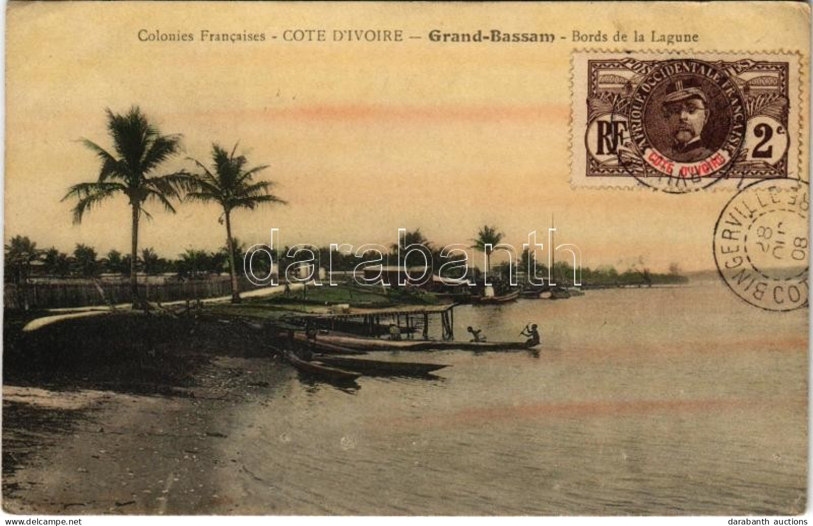 * T3 1908 Grand-Bassam, Cote D'Ivoire, Bords De La Lagune / Lagoon, Boats, Shore. Collection B. S. T. TCV Card (wet Corn - Sin Clasificación
