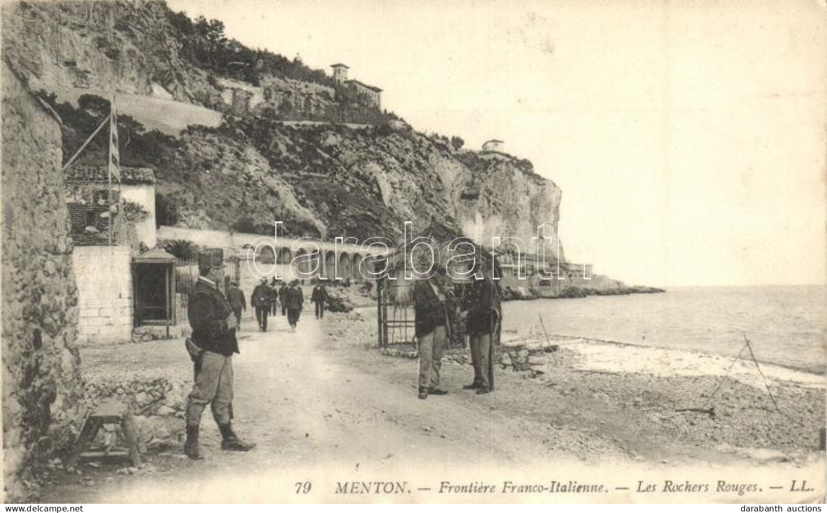 ** T2/T3 Menton, The Franco-Italian Border, The Red Rocks, Officers, Shore (fl) - Ohne Zuordnung