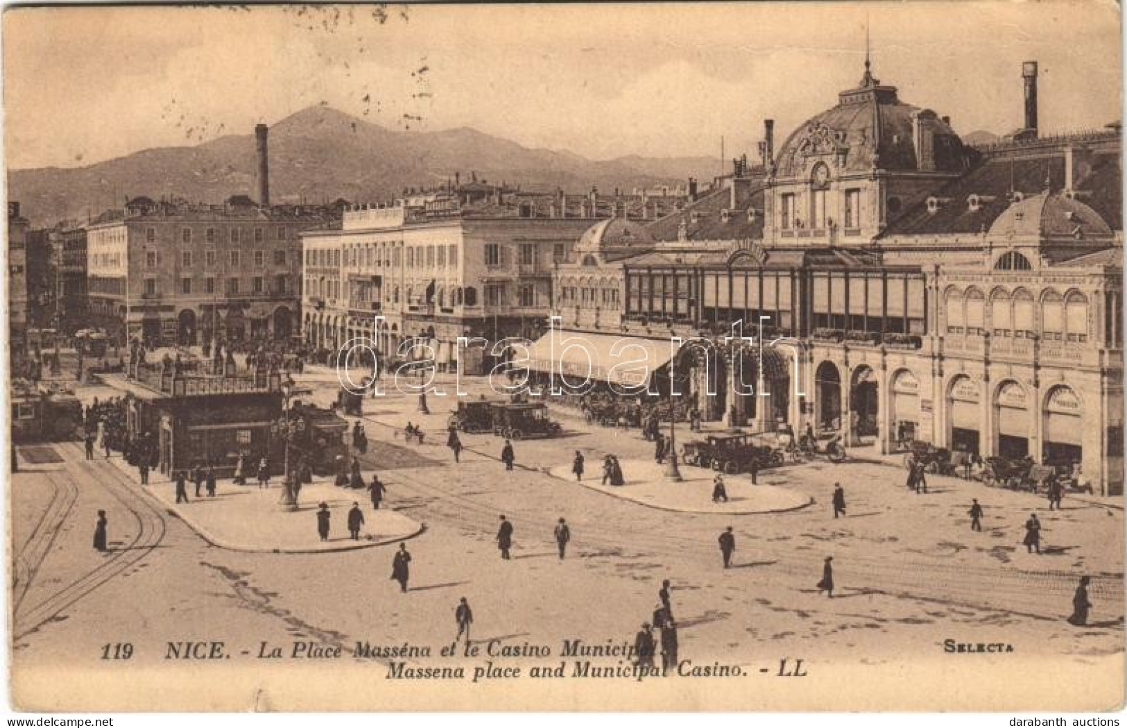 T2/T3 1924 Nice, Nizza; La Place Massena Et Le Casino Municipal / Massena Square And Municipal Casino, Automobiles, Tram - Sin Clasificación