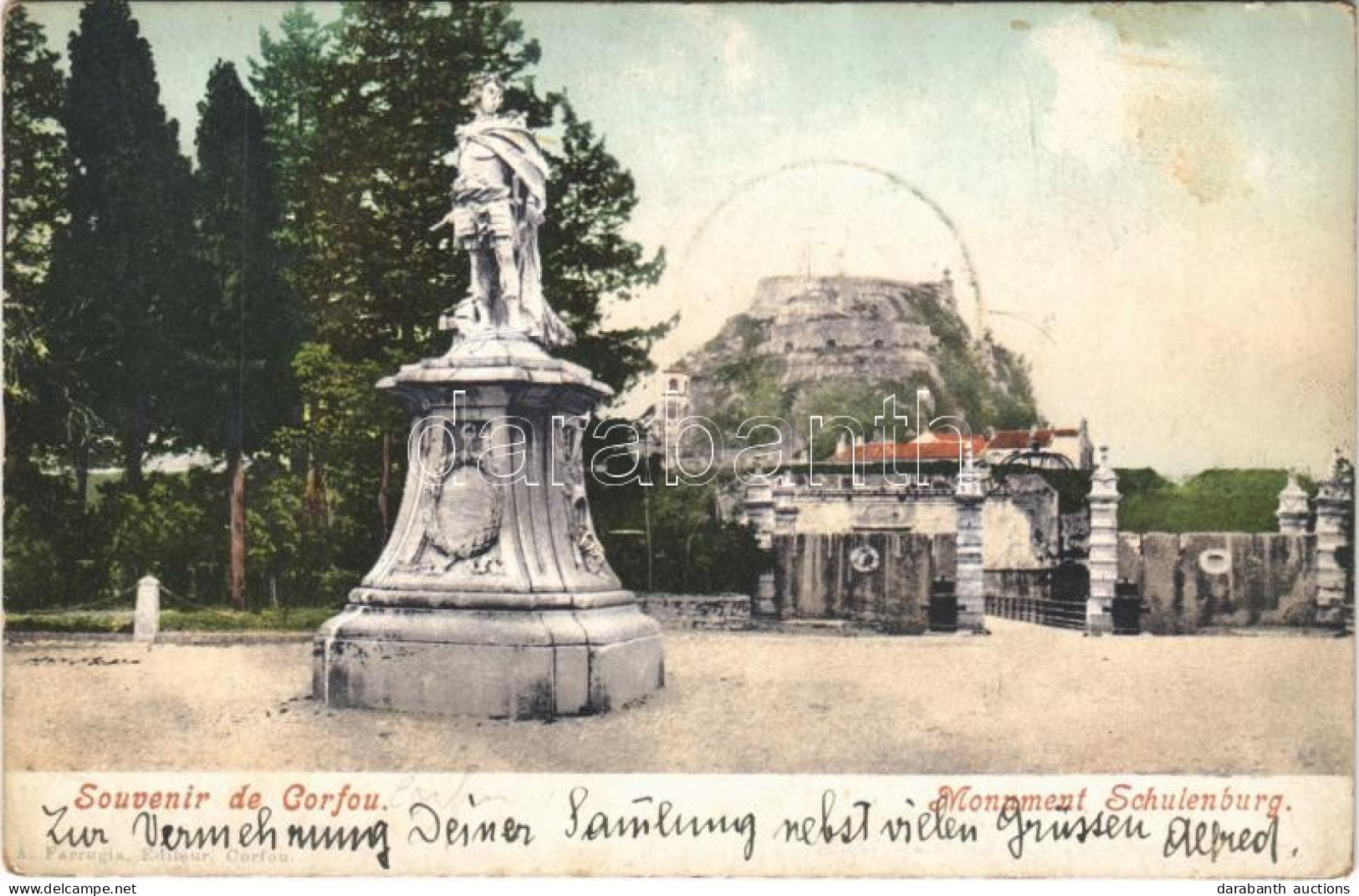 T2/T3 1903 Corfu, Corfou, Kerkyra; Monument Schulenburg / Statue (EK) - Unclassified