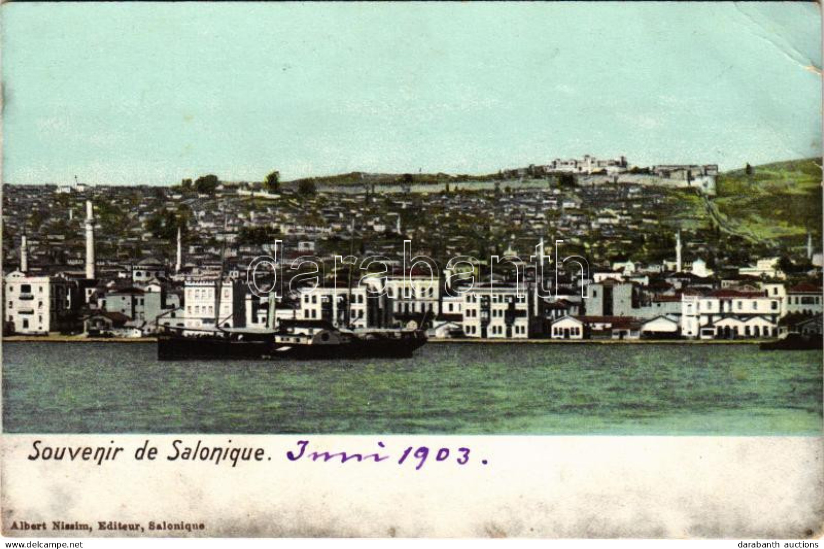 * T3 1903 Thessaloniki, Saloniki, Salonica, Salonique; Port, Steamship. Editeur Albert Nissim (EB) - Ohne Zuordnung
