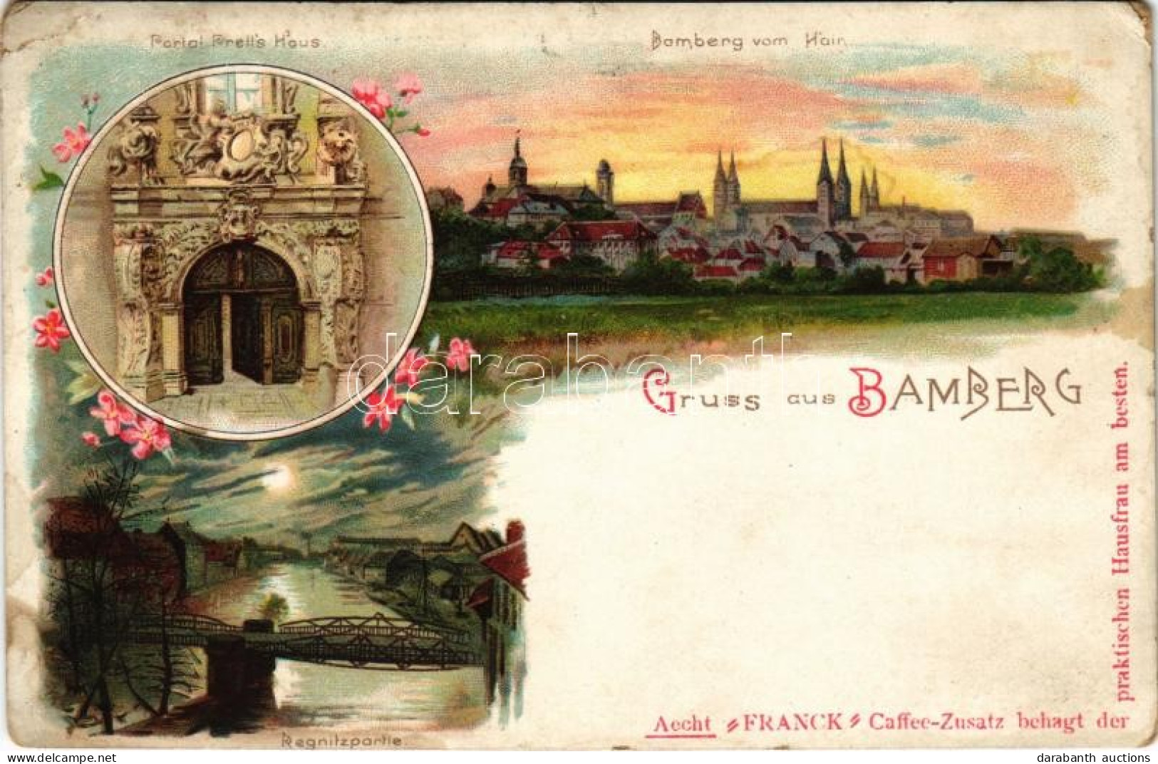 ** T3 Bamberg, Portal Prell's Haus, Bamberg Vom Hain, Regnitzpartie. Franck Caffee-Zusatz / General View, Bridge, Gate.  - Ohne Zuordnung
