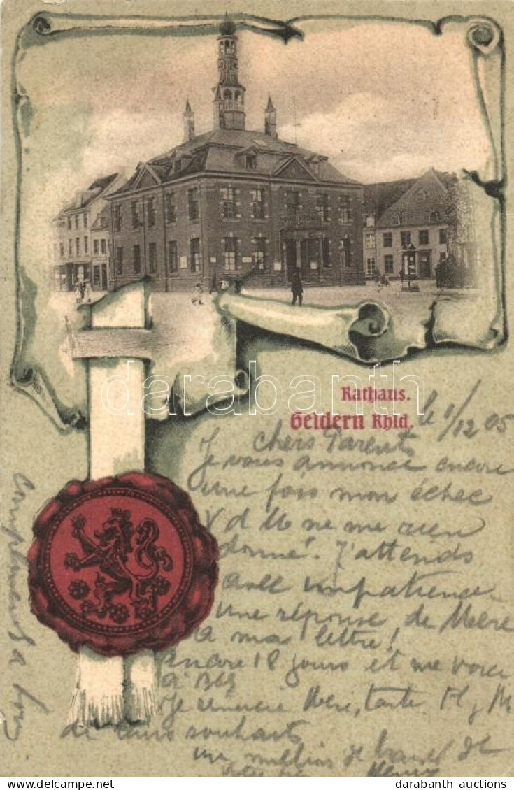 * T3 1905 Geldern, Rathaus / Town Hall, Coat Of Arms Litho Frame (kis Szakadás / Small Tear) - Sin Clasificación