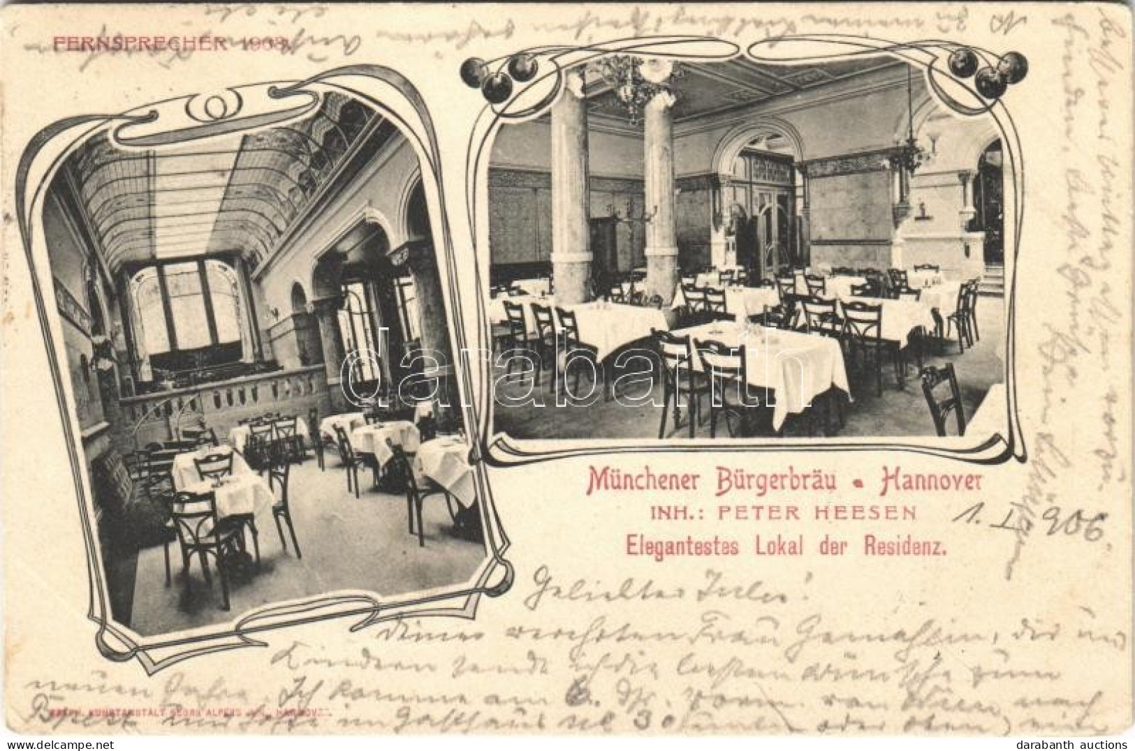 T3 1906 Hannover, Münchener Bürgerbräu. Elegantestes Lokal Der Residenz / Inn, Restaurant, Interior. Graph. Kunstanstalt - Non Classés