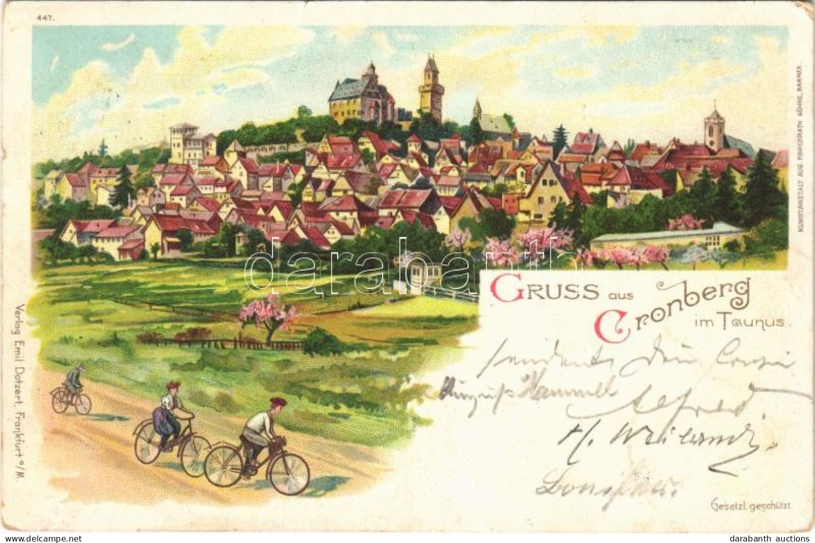 T2/T3 1901 Kronberg Im Taunus, General View, Bicycles. Verlag Emil Dotzert. Kunstanstalt Aug. Finkenrath Söhne 447. Art  - Unclassified