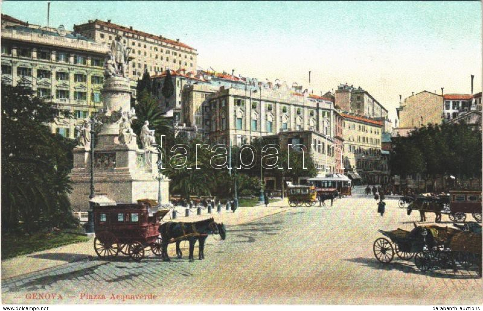 ** T2 Genova, Genoa; Piazza Acquaverde / Square, Horse-drawn Carriages, Tram, Hotel - Unclassified