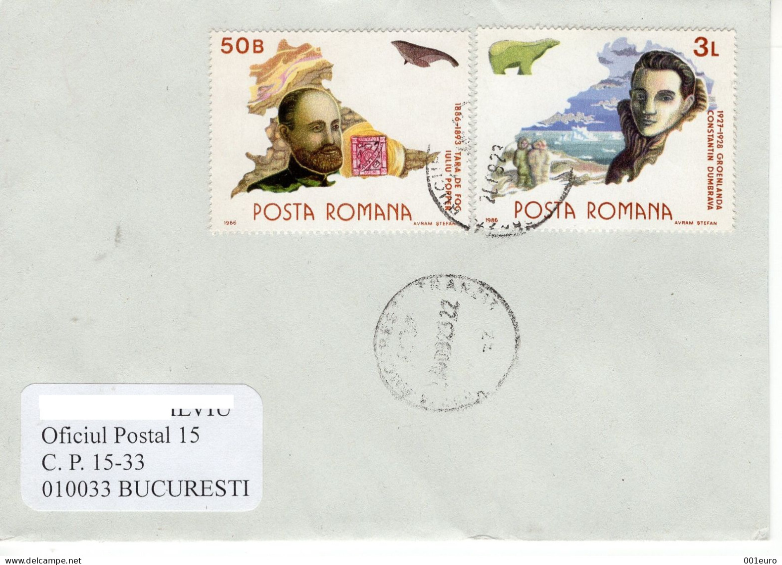 ROMANIA : POLAR EXPLORER, Circulated Cover - Registered Shipping! - Used Stamps