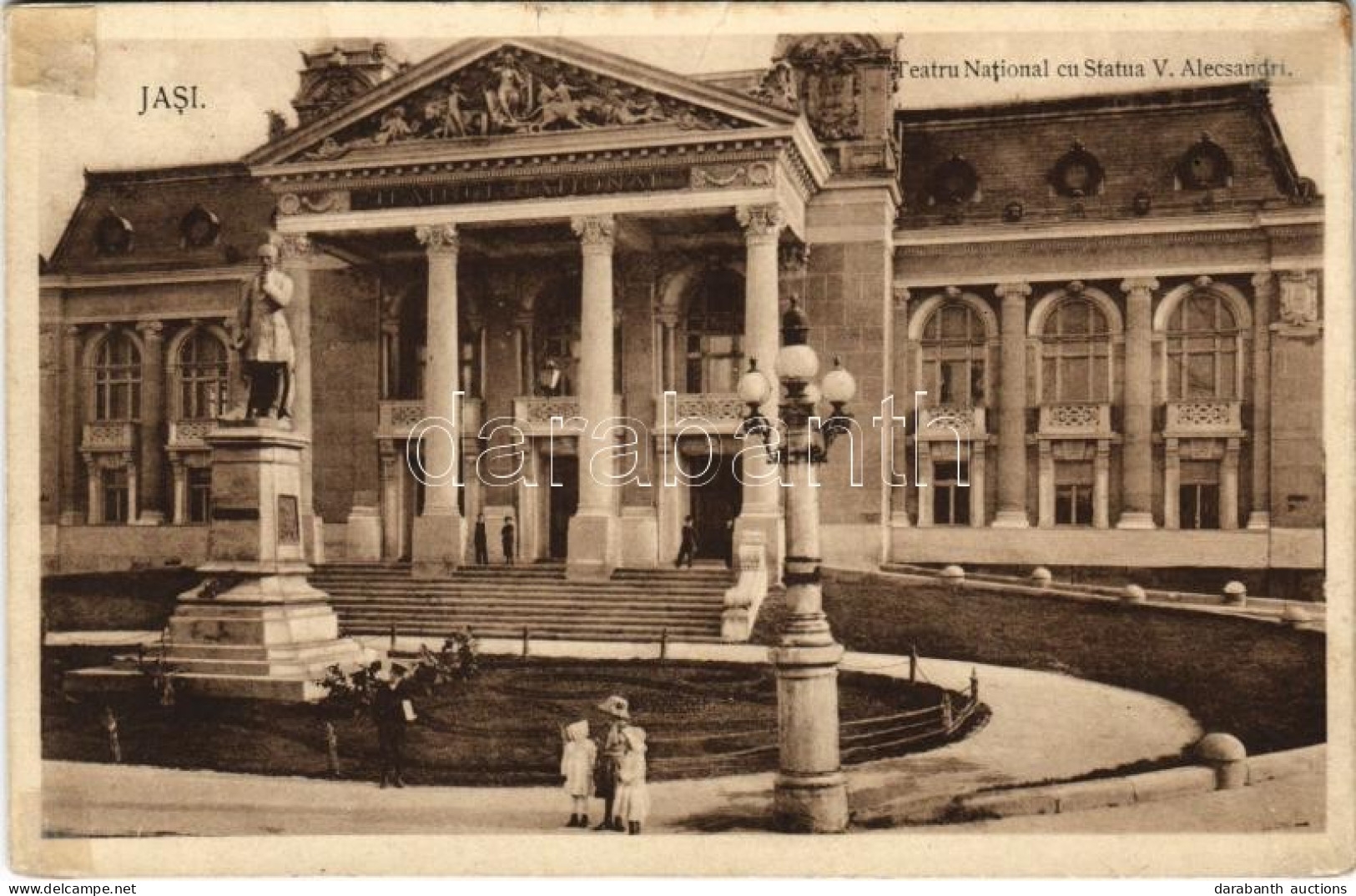T2/T3 1915 Iasi, Jasi, Jassy, Jászvásár; Teatru National Cu Statua V. Alecsandri / National Theatre, Statue, Monument (g - Ohne Zuordnung