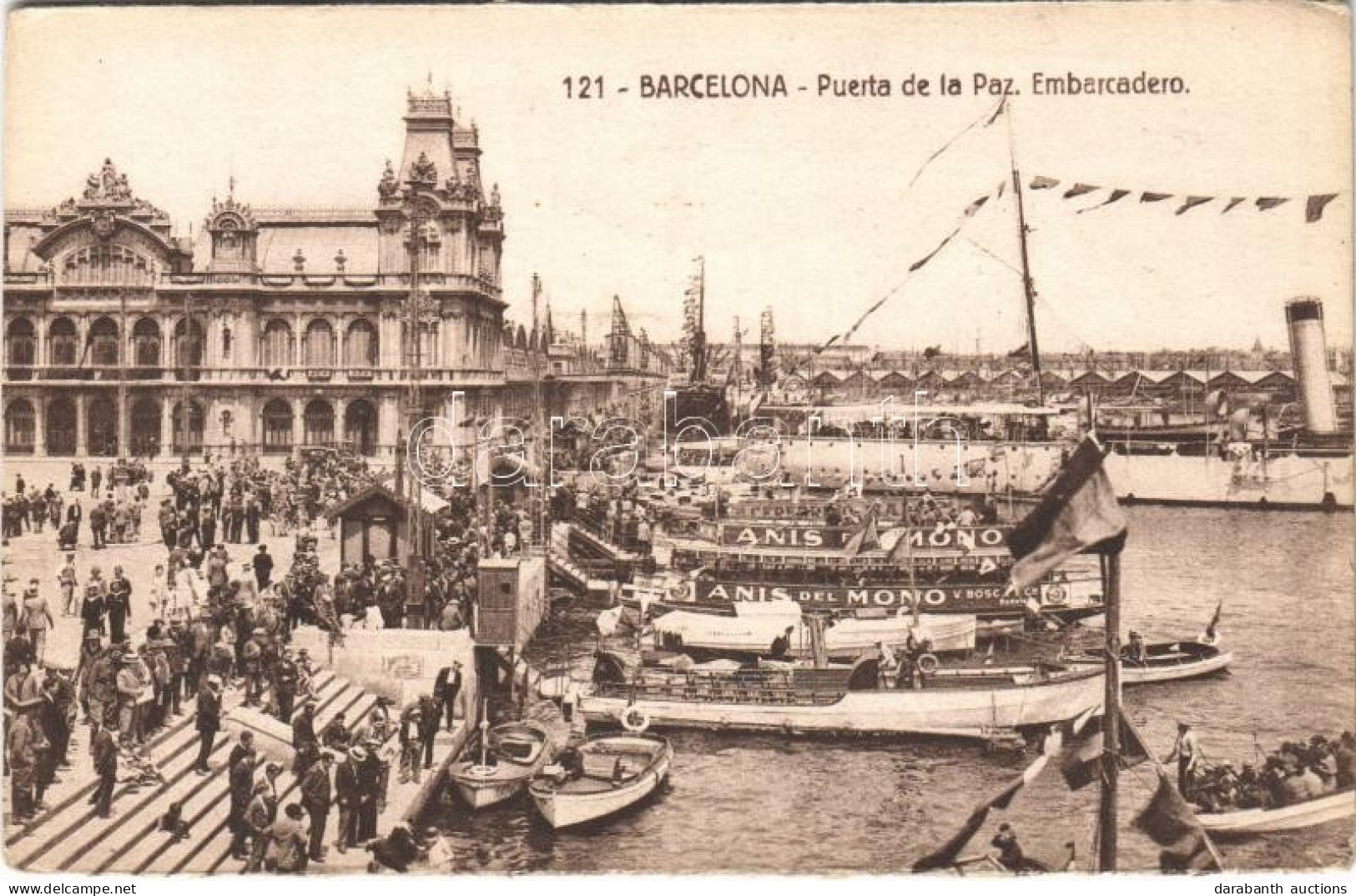 ** T2/T3 Barcelona, Puerta De La Paz. Embarcadero / Pier, Steamships, Boats (from Postcard Booklet) (EK) - Unclassified