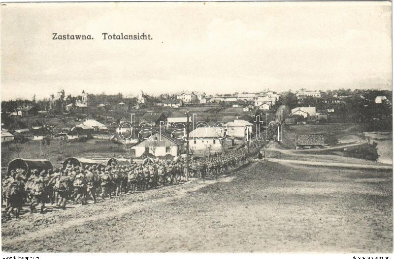 ** T1 Zastavna, Zastawna; Totalansicht / General View With Marching Army, Soldiers - Unclassified